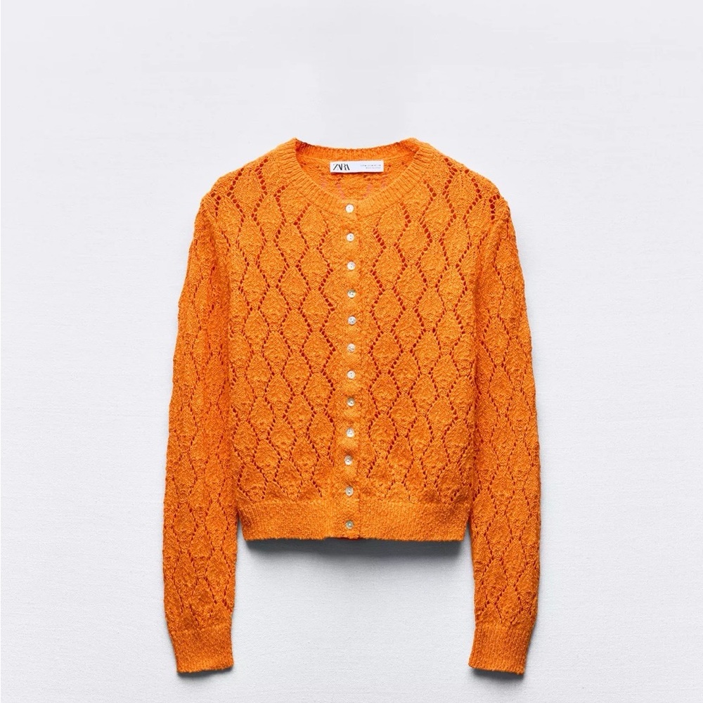 Zara Vibrant Orange Knit Cardigan excellent condition